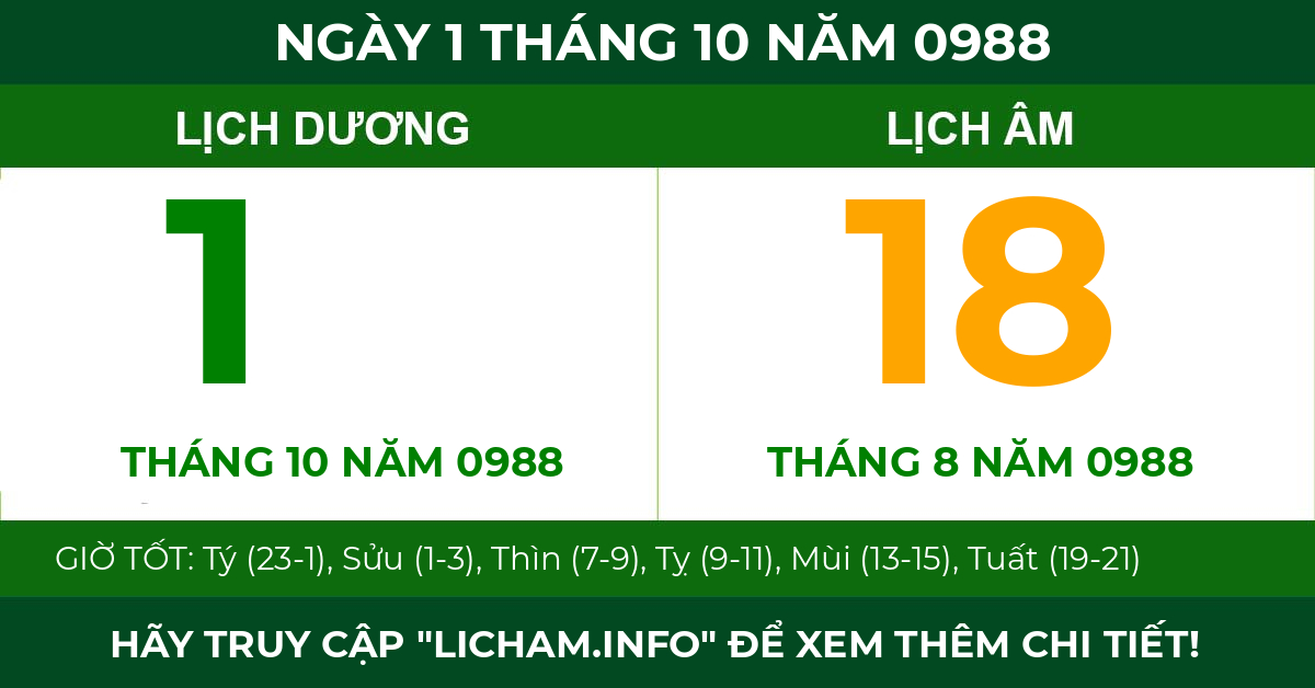 lịch âm ngày 1 tháng 10 năm 0988