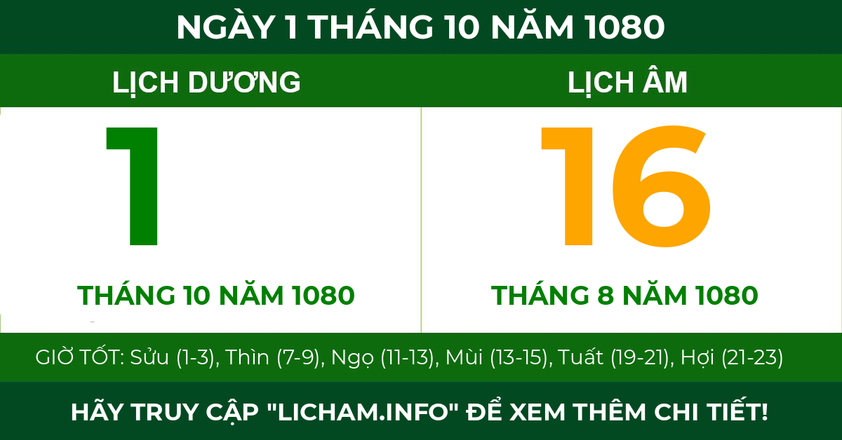 lịch âm ngày 1 tháng 10 năm 1080