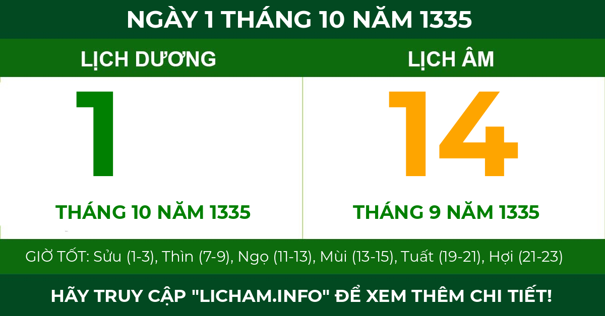 lịch âm ngày 1 tháng 10 năm 1335