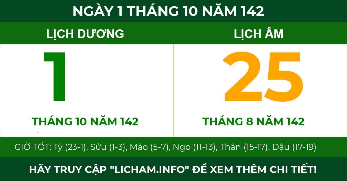 lịch âm ngày 1 tháng 10 năm 142