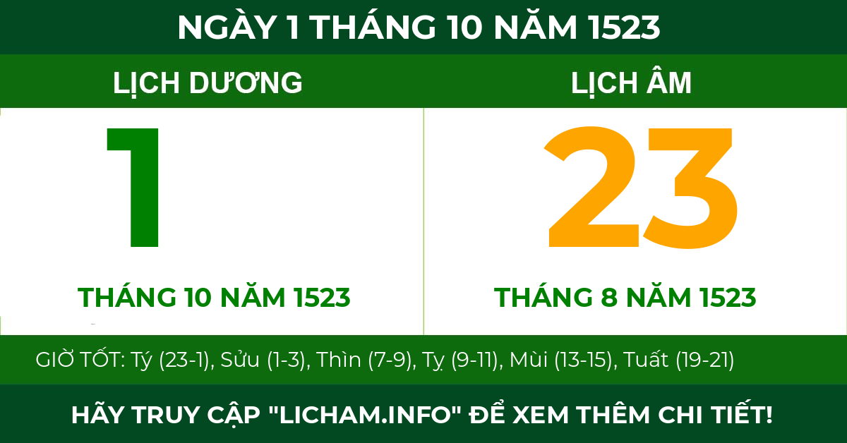 lịch âm ngày 1 tháng 10 năm 1523