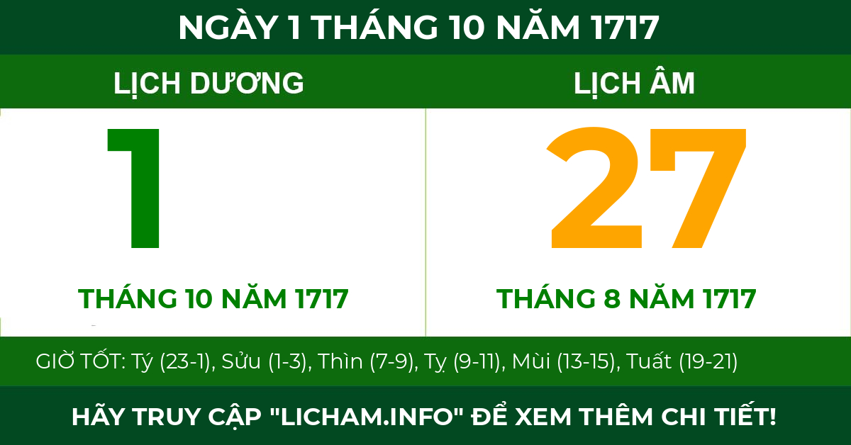 lịch âm ngày 1 tháng 10 năm 1717