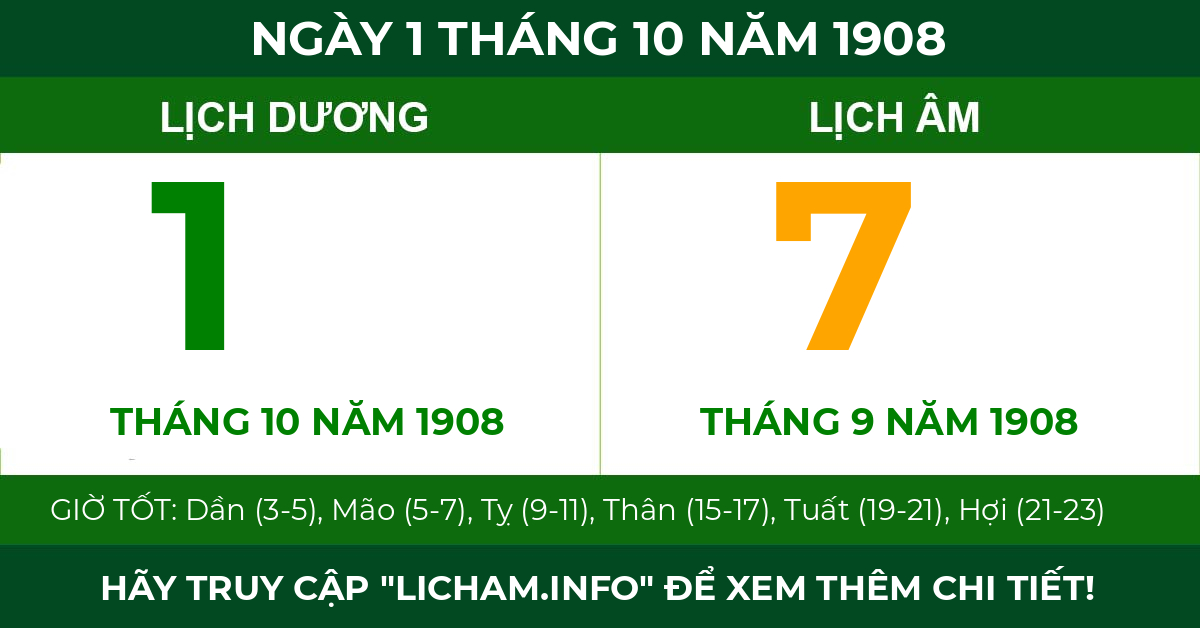 lịch âm ngày 1 tháng 10 năm 1908