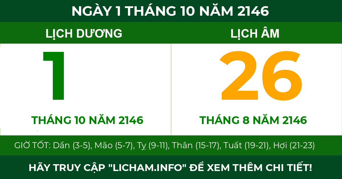 lịch âm ngày 1 tháng 10 năm 2146