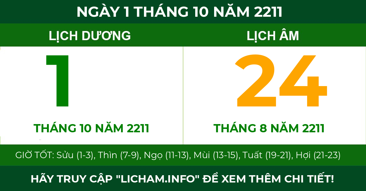 lịch âm ngày 1 tháng 10 năm 2211