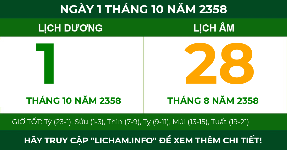 lịch âm ngày 1 tháng 10 năm 2358
