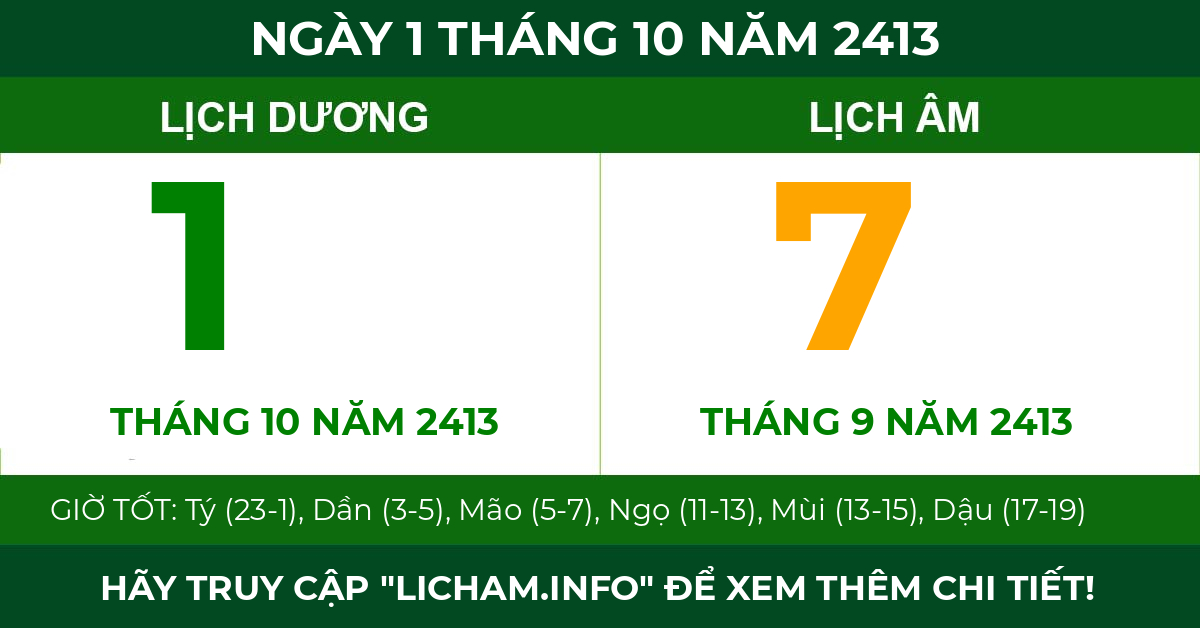 lịch âm ngày 1 tháng 10 năm 2413