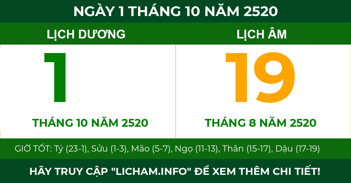 lịch âm ngày 1 tháng 10 năm 2520