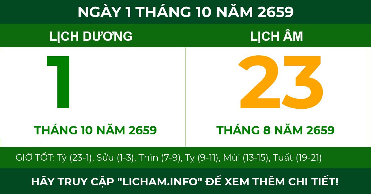 lịch âm ngày 1 tháng 10 năm 2659