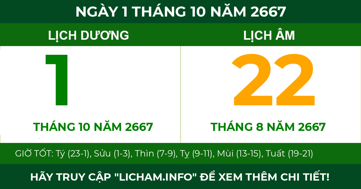 lịch âm ngày 1 tháng 10 năm 2667
