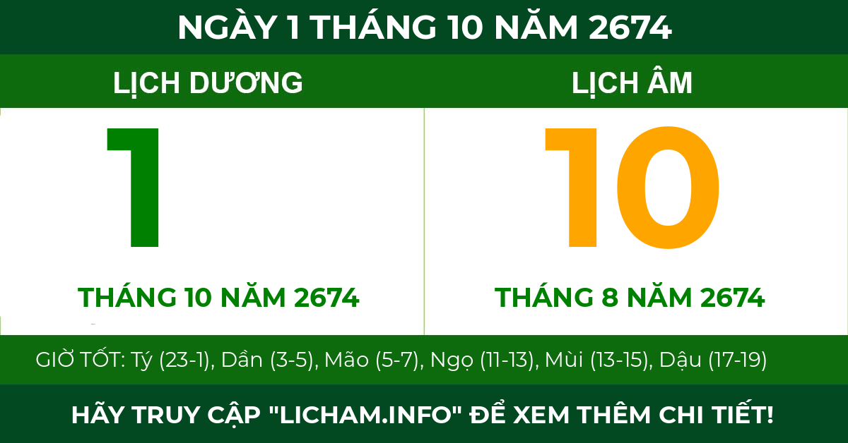 lịch âm ngày 1 tháng 10 năm 2674