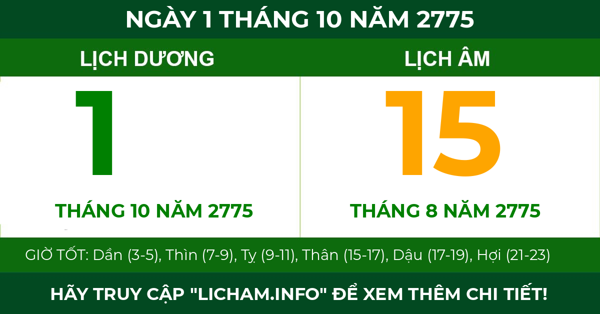 lịch âm ngày 1 tháng 10 năm 2775