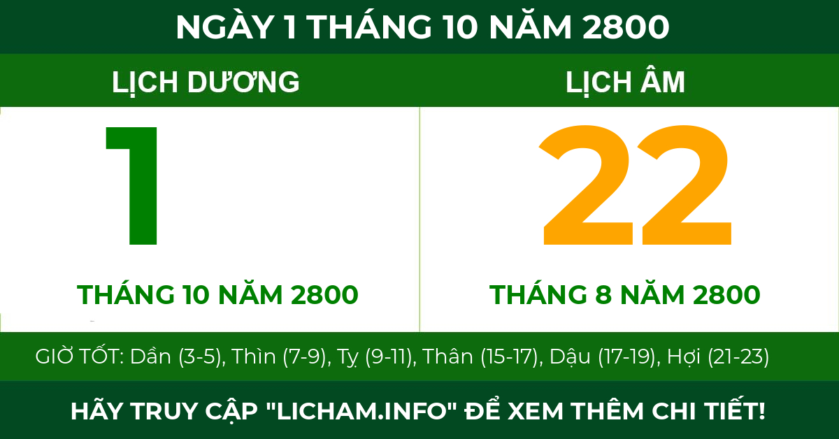 lịch âm ngày 1 tháng 10 năm 2800