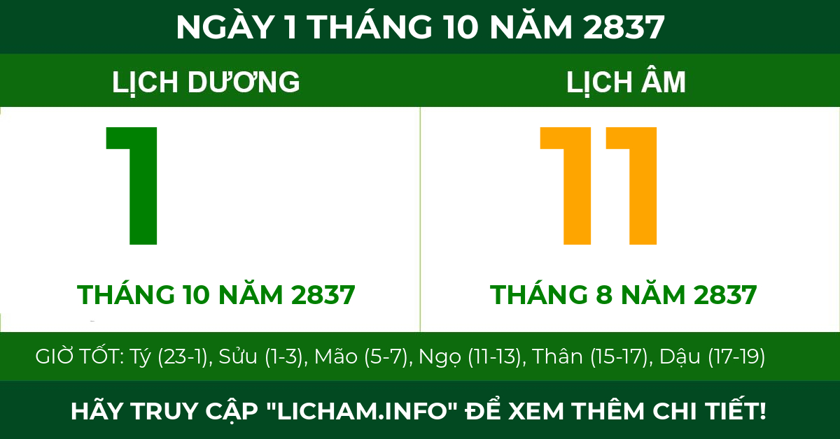 lịch âm ngày 1 tháng 10 năm 2837