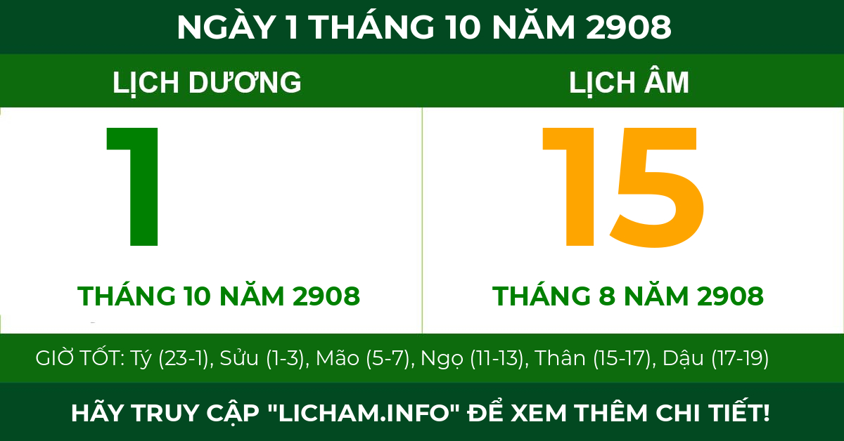 lịch âm ngày 1 tháng 10 năm 2908