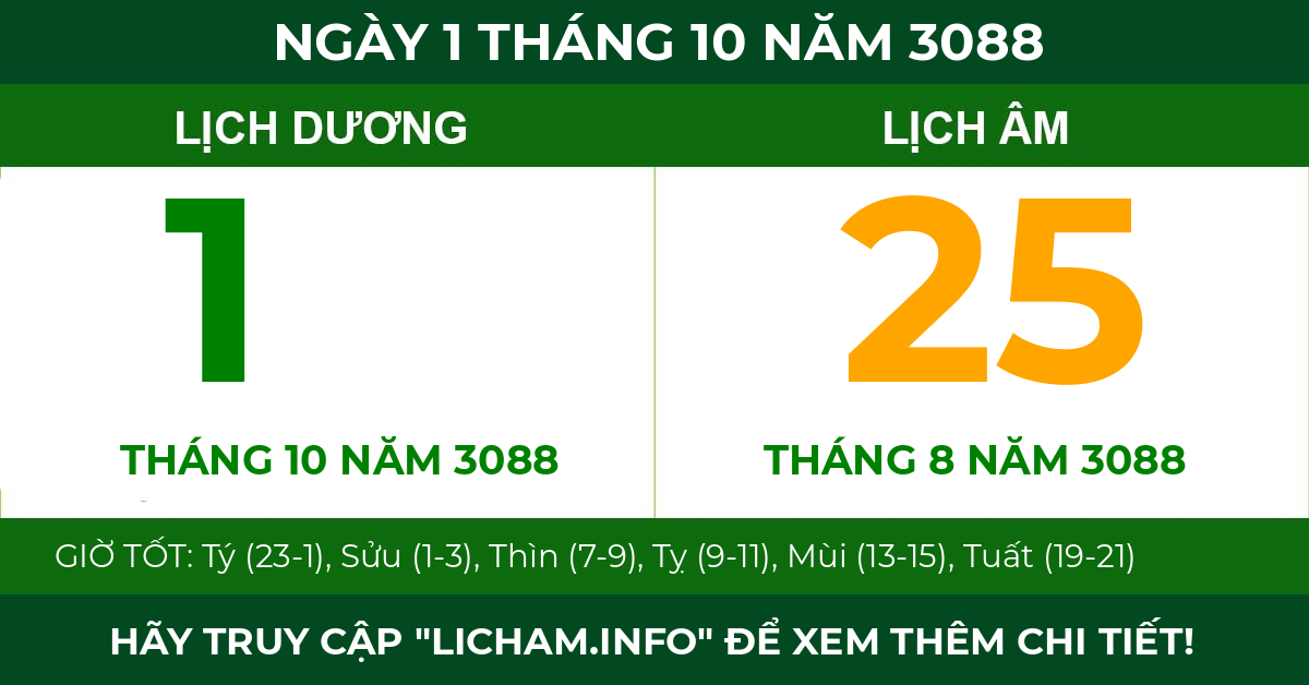 lịch âm ngày 1 tháng 10 năm 3088