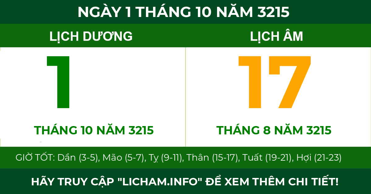 lịch âm ngày 1 tháng 10 năm 3215