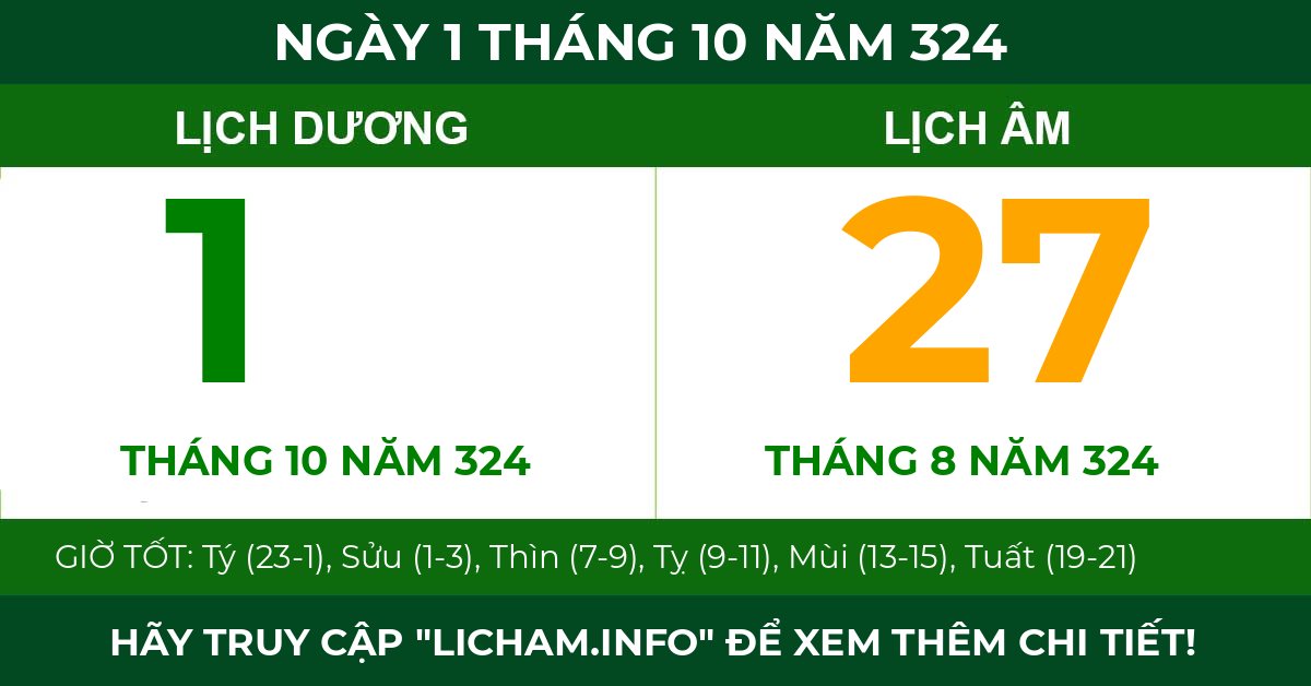lịch âm ngày 1 tháng 10 năm 324