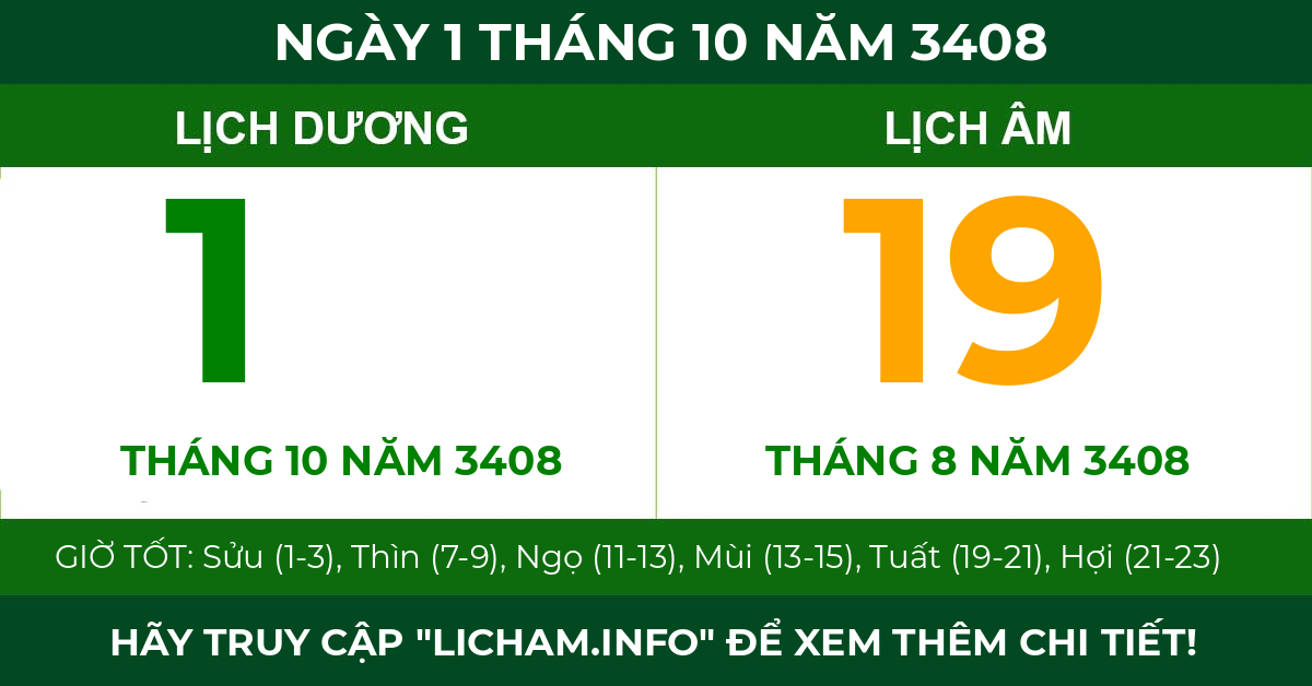 lịch âm ngày 1 tháng 10 năm 3408
