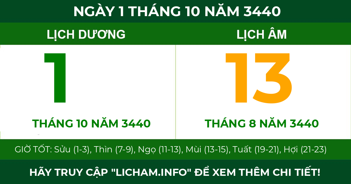 lịch âm ngày 1 tháng 10 năm 3440