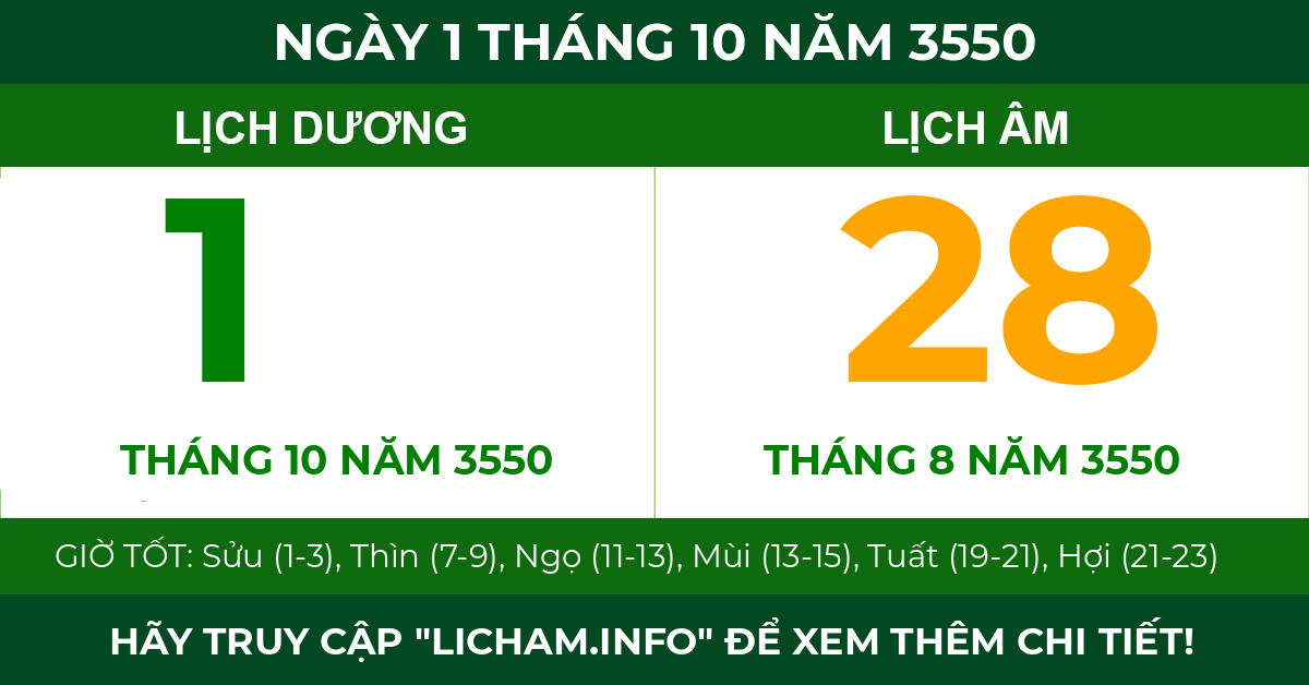 lịch âm ngày 1 tháng 10 năm 3550