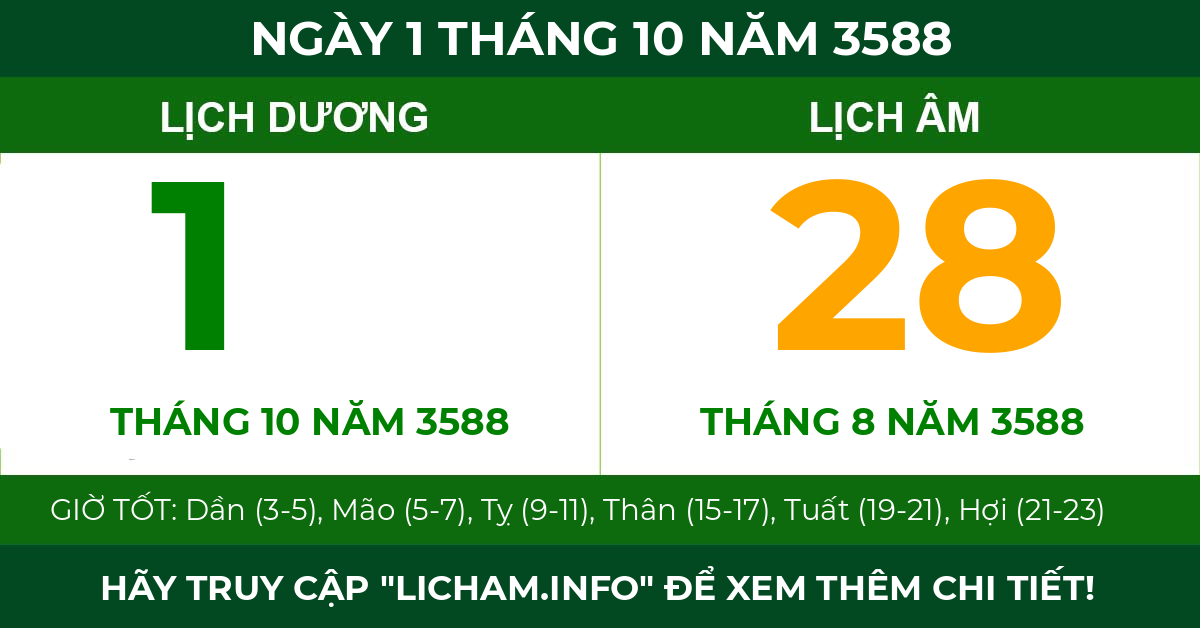 lịch âm ngày 1 tháng 10 năm 3588