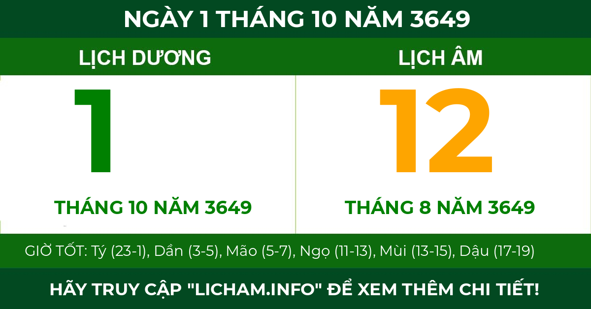 lịch âm ngày 1 tháng 10 năm 3649