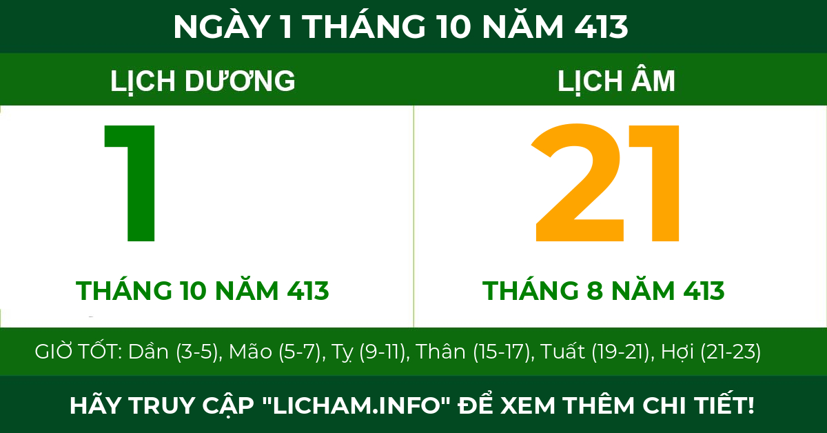 lịch âm ngày 1 tháng 10 năm 413
