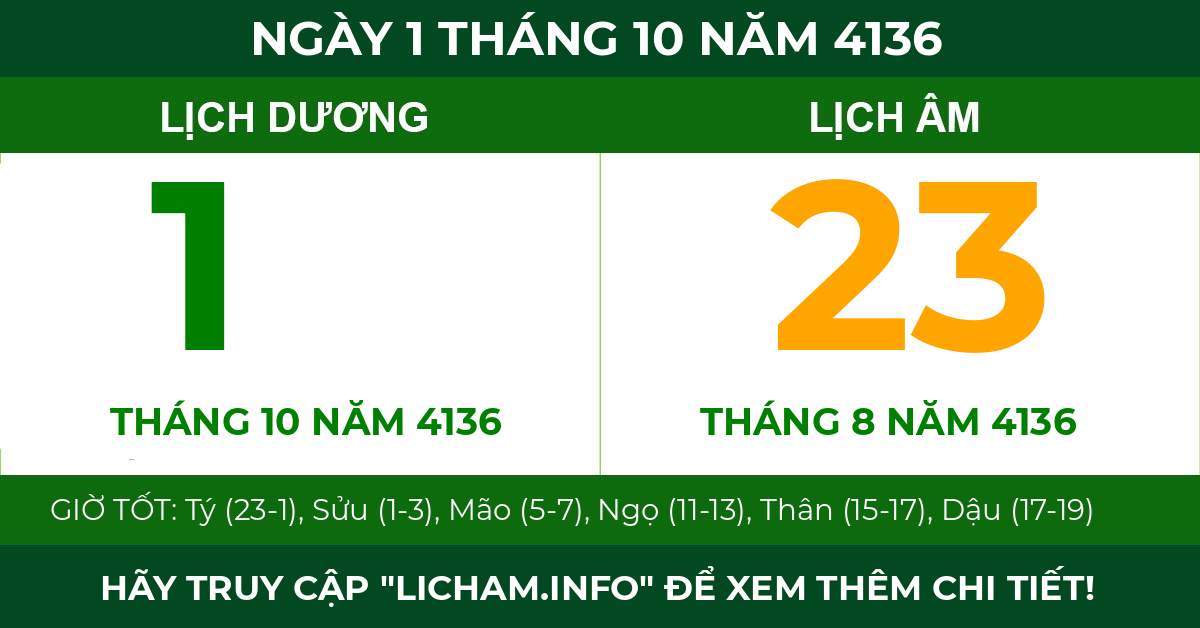 lịch âm ngày 1 tháng 10 năm 4136