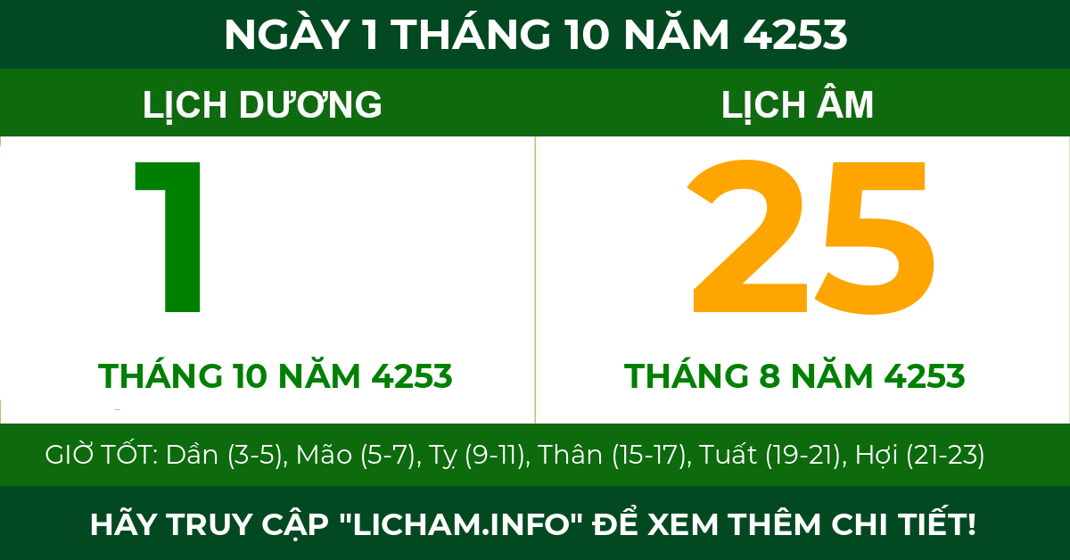lịch âm ngày 1 tháng 10 năm 4253