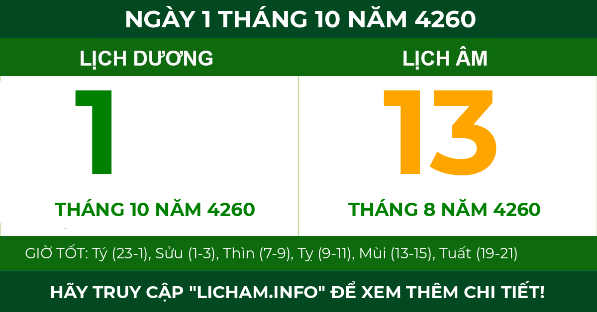 lịch âm ngày 1 tháng 10 năm 4260