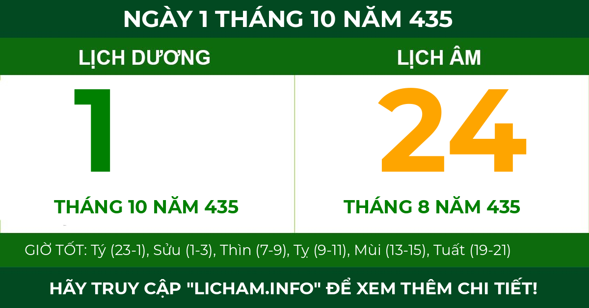 lịch âm ngày 1 tháng 10 năm 435