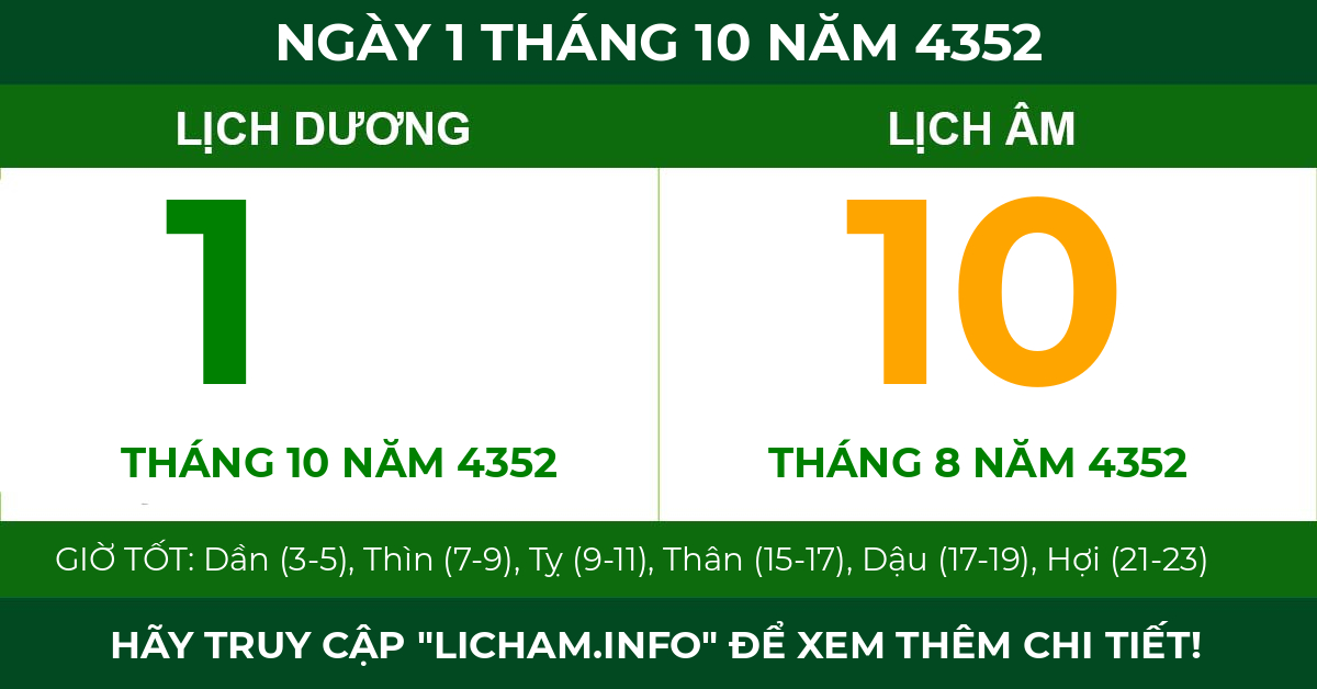 lịch âm ngày 1 tháng 10 năm 4352