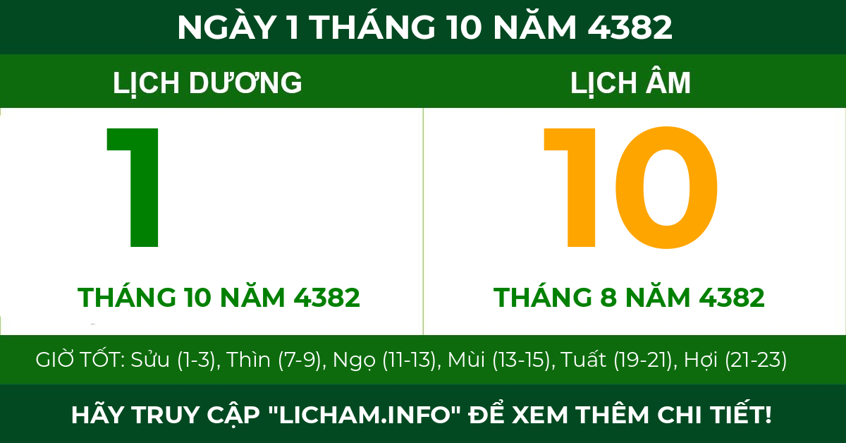 lịch âm ngày 1 tháng 10 năm 4382