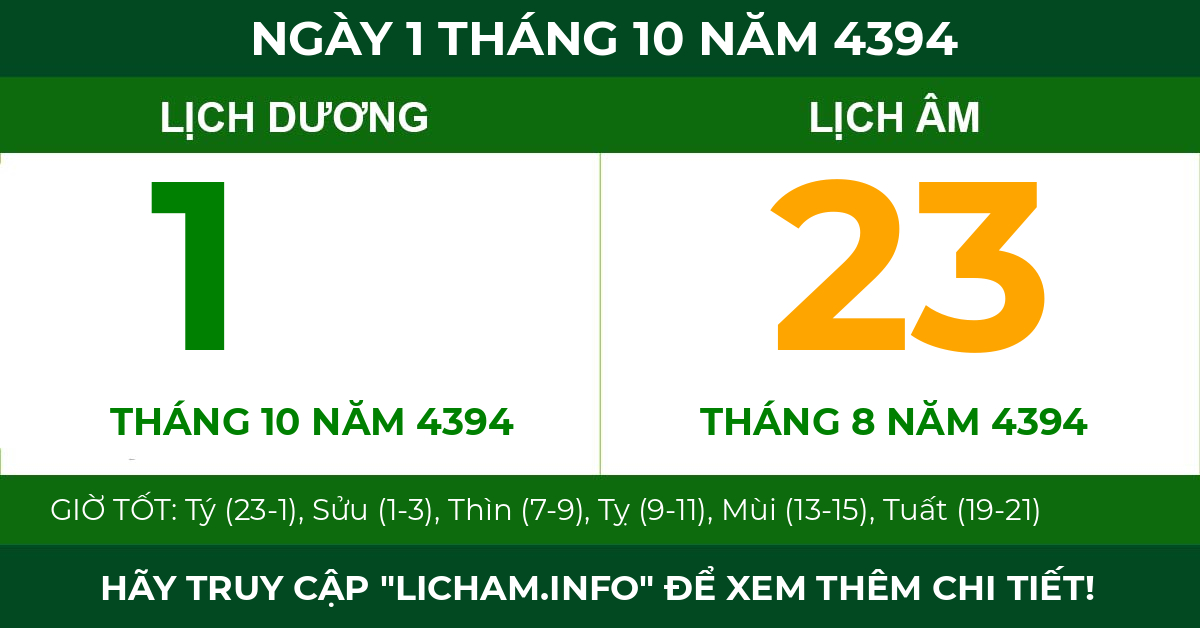 lịch âm ngày 1 tháng 10 năm 4394