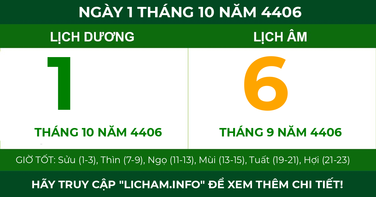 lịch âm ngày 1 tháng 10 năm 4406