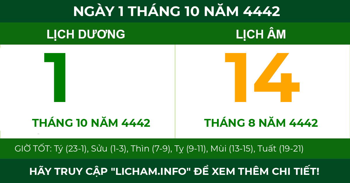 lịch âm ngày 1 tháng 10 năm 4442