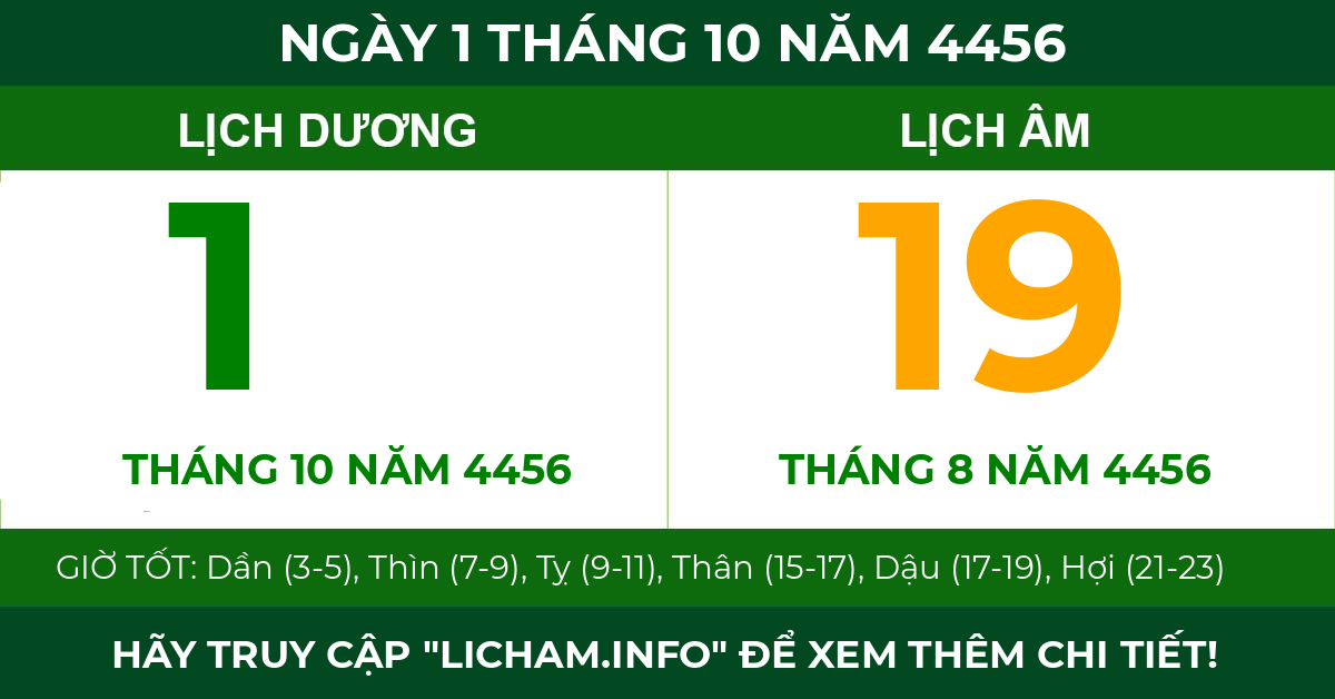 lịch âm ngày 1 tháng 10 năm 4456
