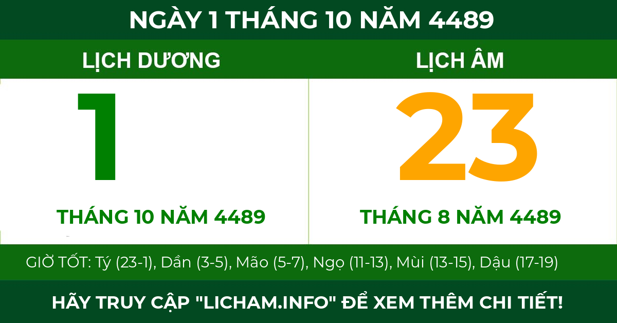 lịch âm ngày 1 tháng 10 năm 4489