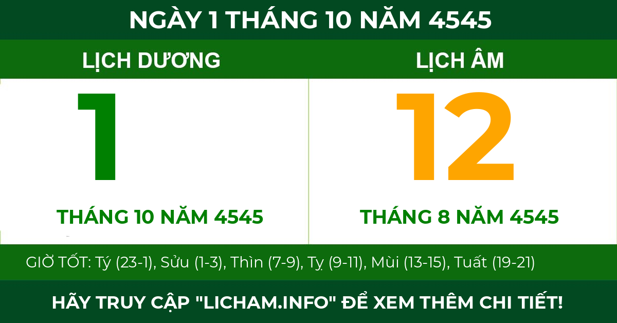 lịch âm ngày 1 tháng 10 năm 4545