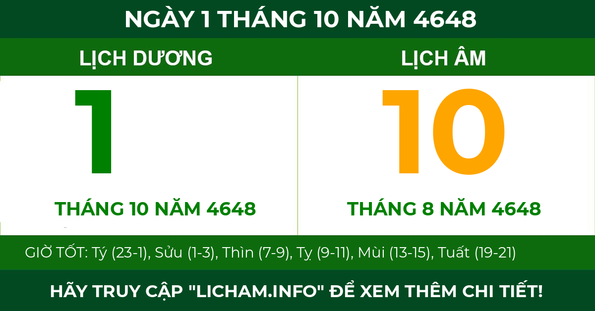lịch âm ngày 1 tháng 10 năm 4648