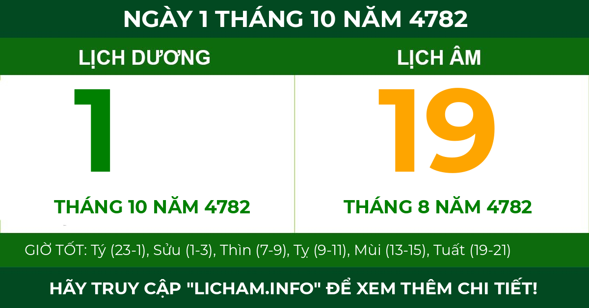 lịch âm ngày 1 tháng 10 năm 4782