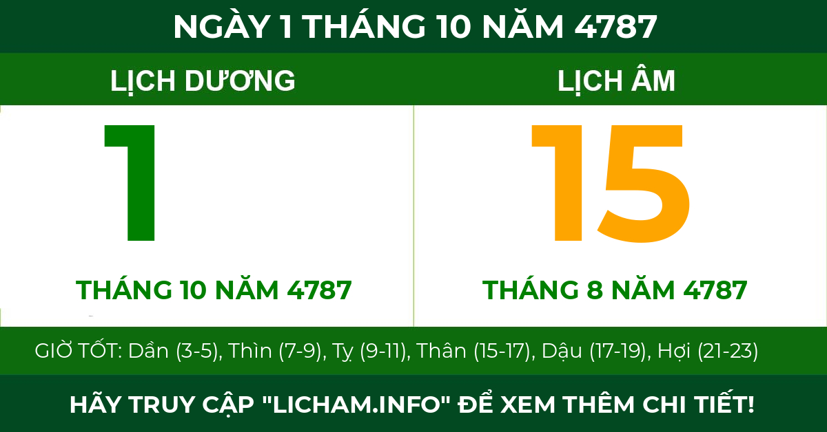 lịch âm ngày 1 tháng 10 năm 4787