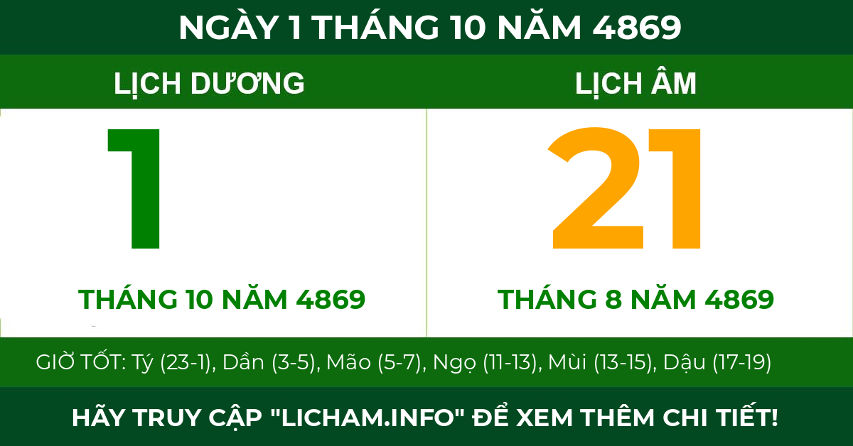 lịch âm ngày 1 tháng 10 năm 4869