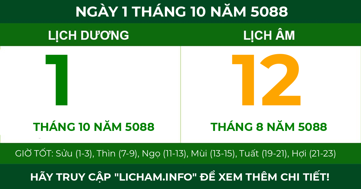 lịch âm ngày 1 tháng 10 năm 5088