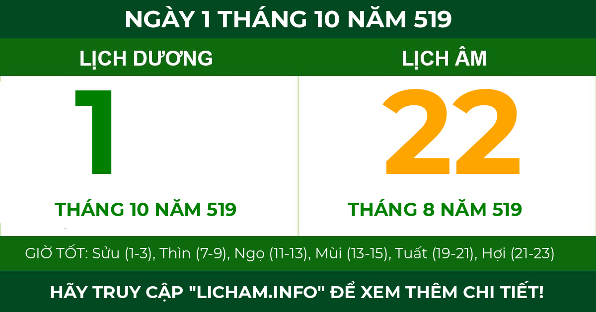 lịch âm ngày 1 tháng 10 năm 519