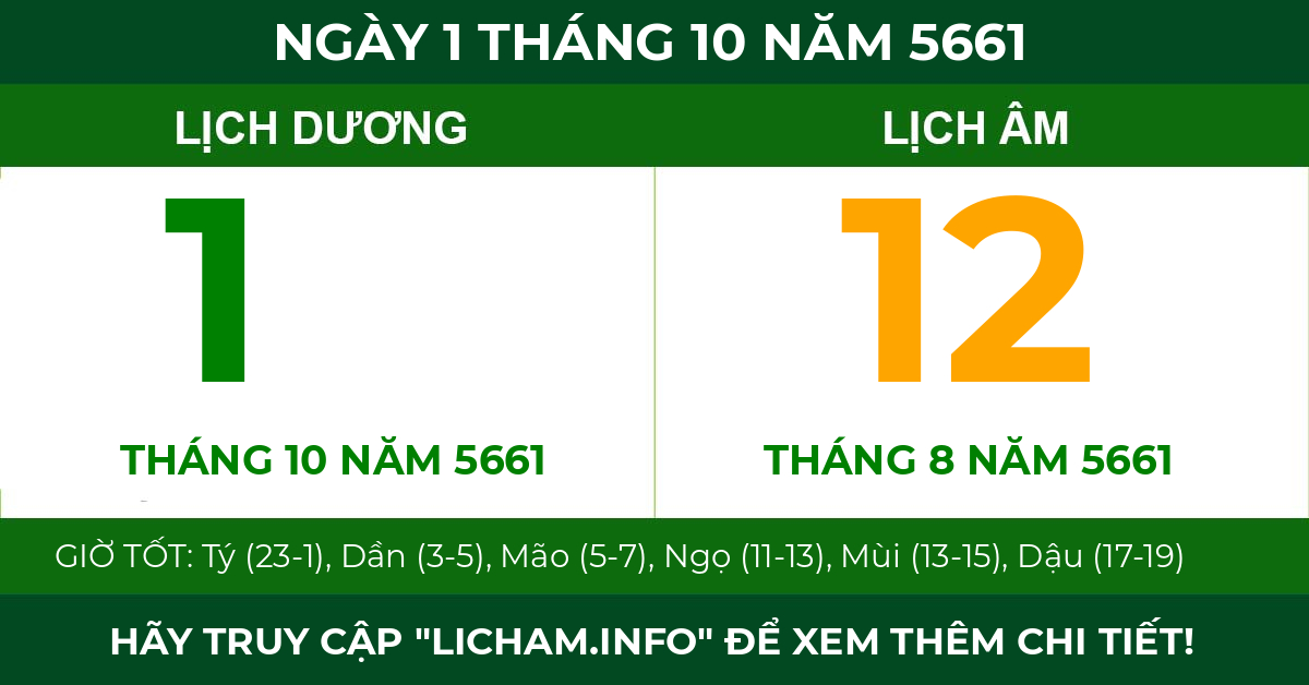 lịch âm ngày 1 tháng 10 năm 5661