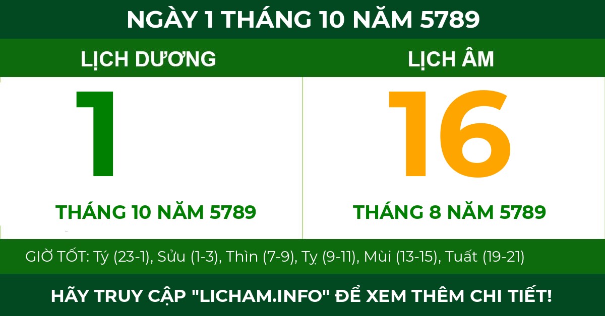 lịch âm ngày 1 tháng 10 năm 5789