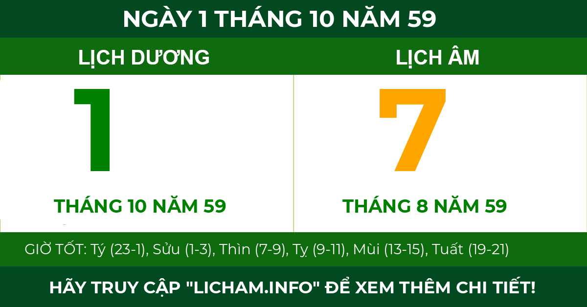 lịch âm ngày 1 tháng 10 năm 59