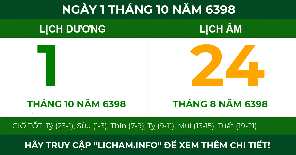 lịch âm ngày 1 tháng 10 năm 6398
